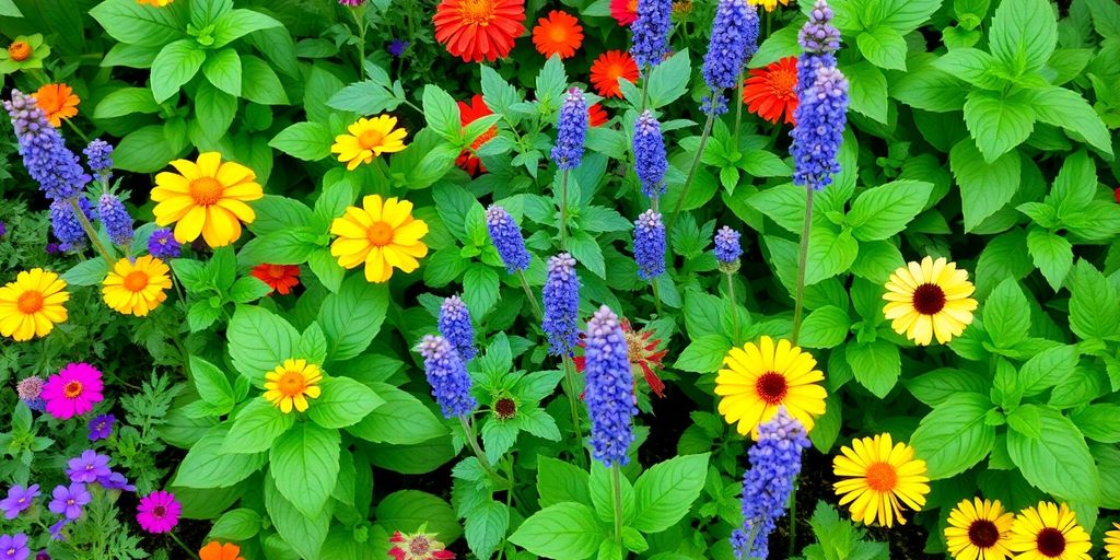 Plantas repelentes na horta: margaridas, manjericão e lavanda.