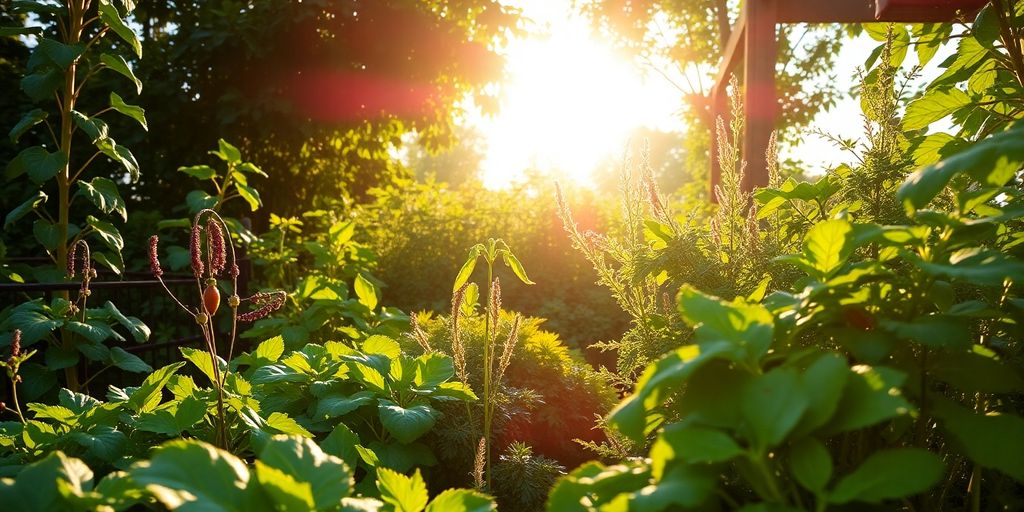 Horta orgânica saudável com plantas e controle natural de pragas.