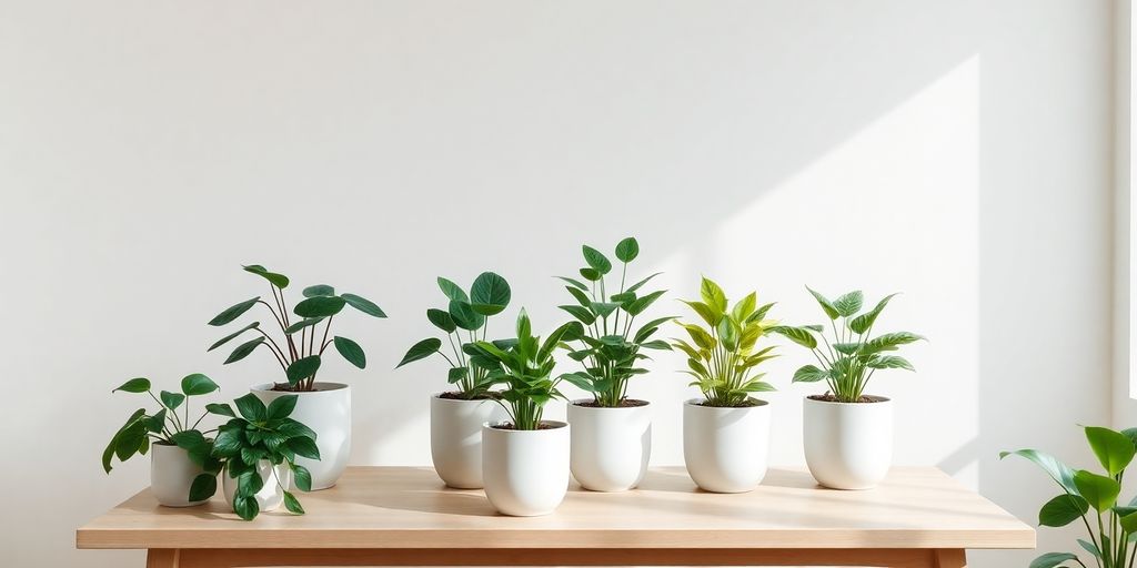 Plantas ornamentais de sombra em ambiente interno minimalista.