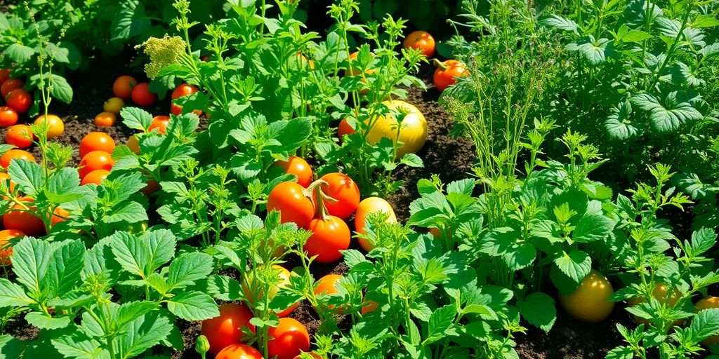 Horta orgânica com vegetais frescos e plantas saudáveis.