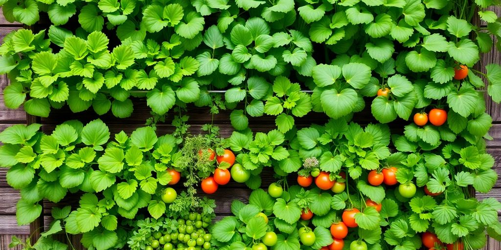 Horta vertical com hortaliças orgânicas em espaço pequeno.